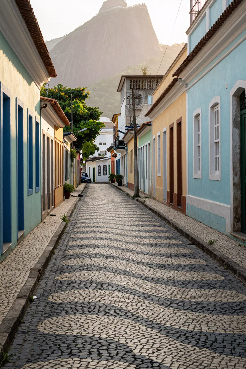 Rio De Janeiro Cobblestone Alley at As First Light Reaches The Scene in in Rio de Janeiro, Brazil