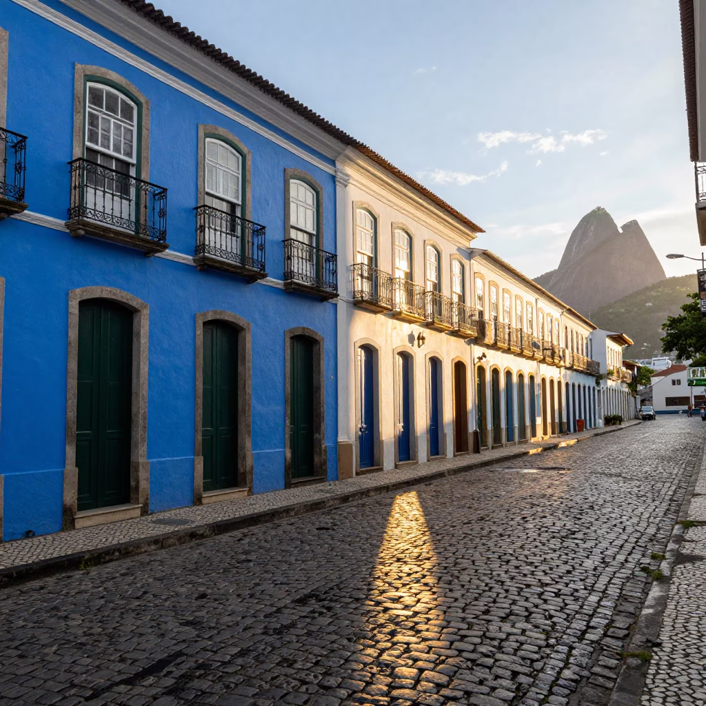 Rio De Janeiro Cobblestone Street at Clear Late-afternoon Light in in Rio de Janeiro, Brazil