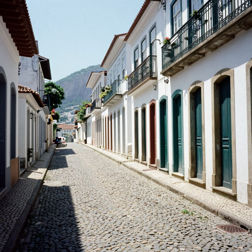 Rio De Janeiro Cobblestone Street at Midday Light in in Rio de Janeiro, Brazil