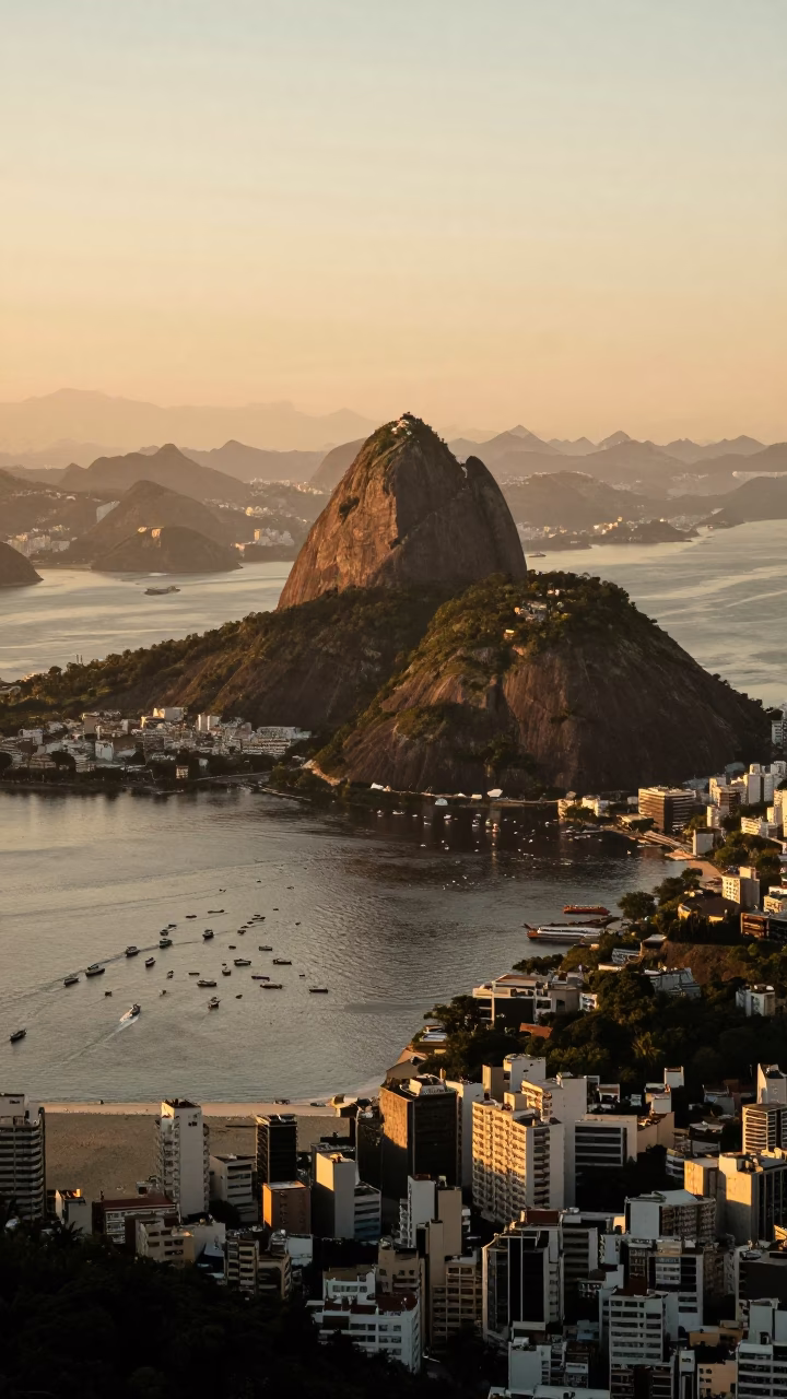Rio de Janeiro Evening Landscape with Sugarloaf Mountain and Coastal Traffic in in Rio de Janeiro, Brazil