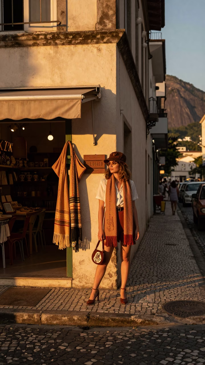 Rio de Janeiro Evening Street Fashion Wool Scarves and Carafe in in Rio de Janeiro, Brazil
