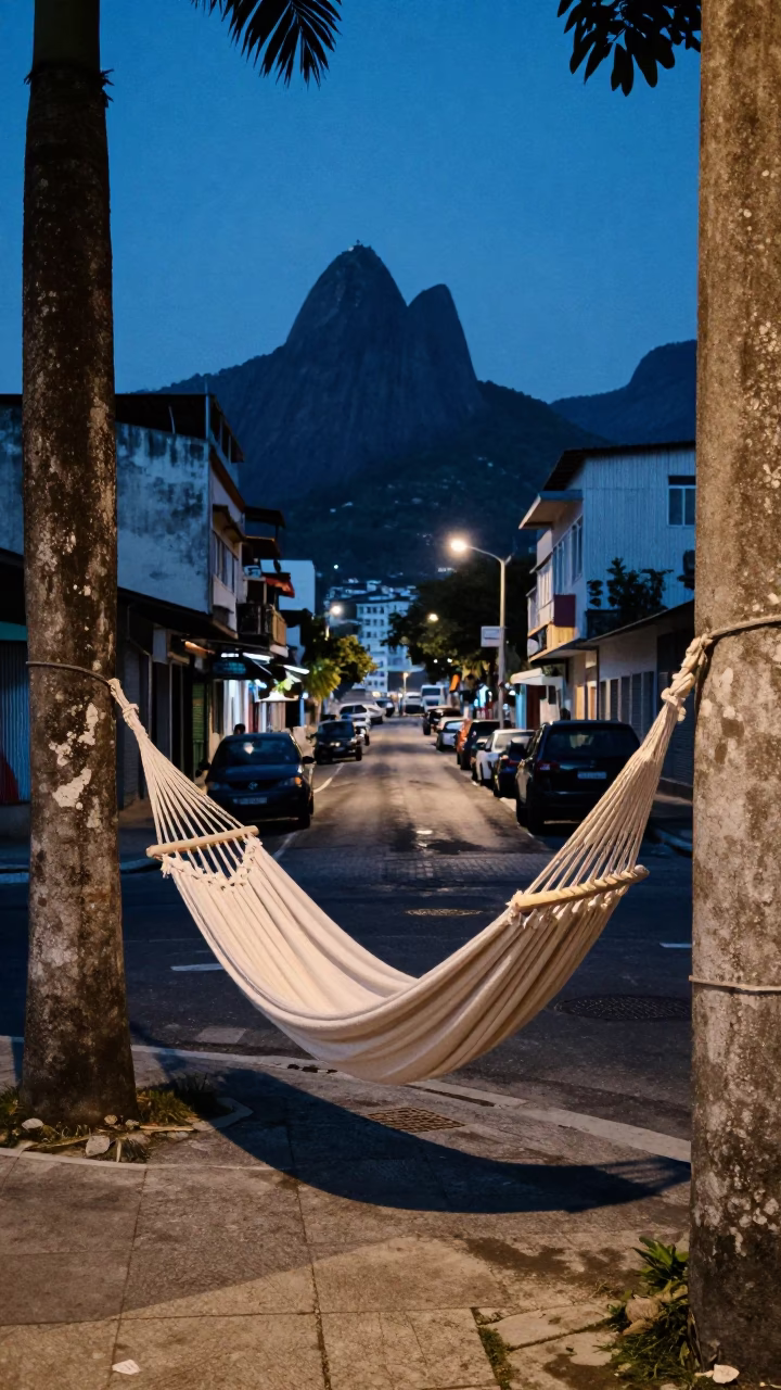 Rio de Janeiro Evening Street Scene with Hammock and Local Life in in Rio de Janeiro, Brazil