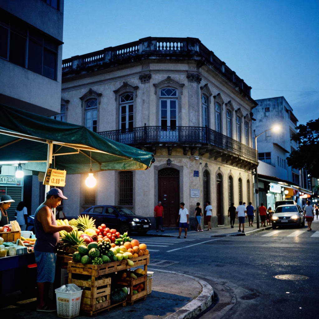 Rio de Janeiro Evening Street Scene with Local Commerce and Urban Life in in Rio de Janeiro, Brazil