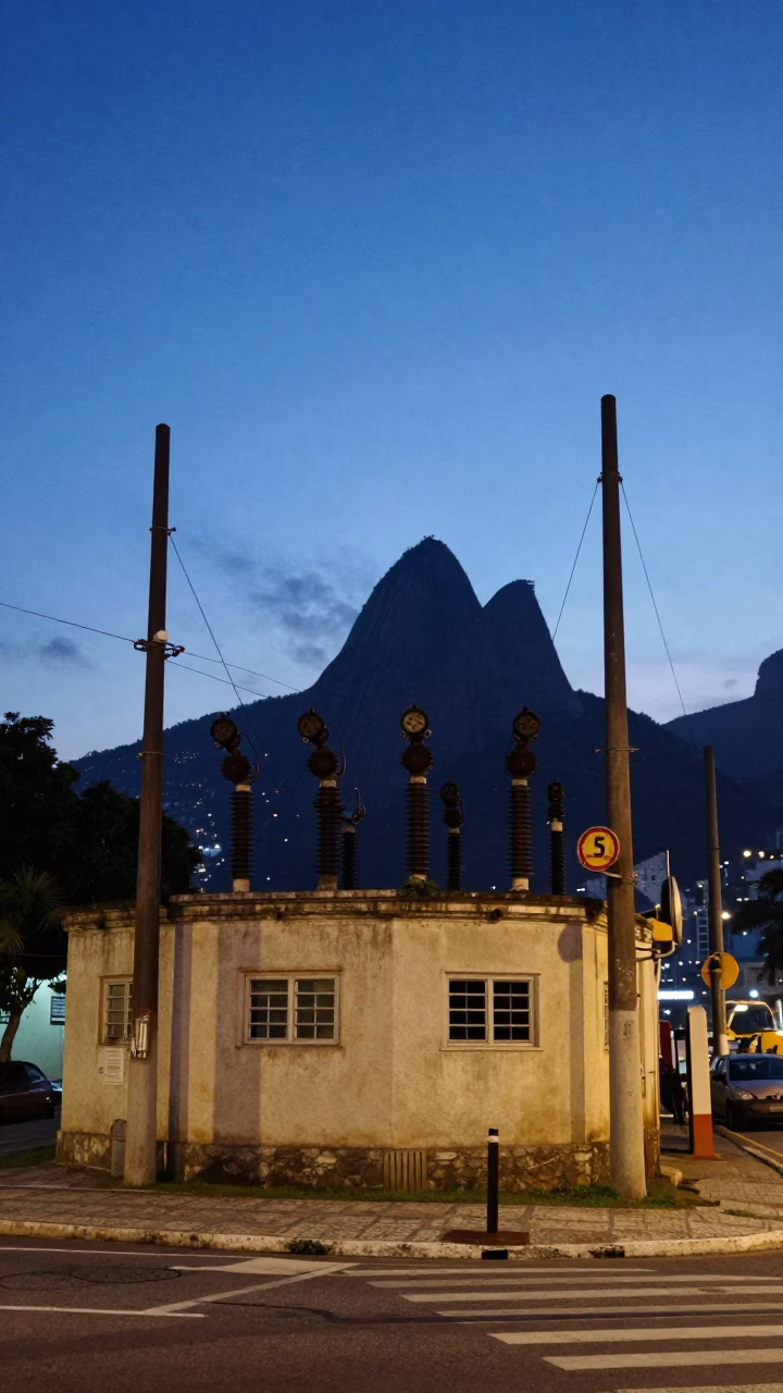 Rio de Janeiro Evening Street Scene with Substation Busbars and Brushed Steel Rim in in Rio de Janeiro, Brazil