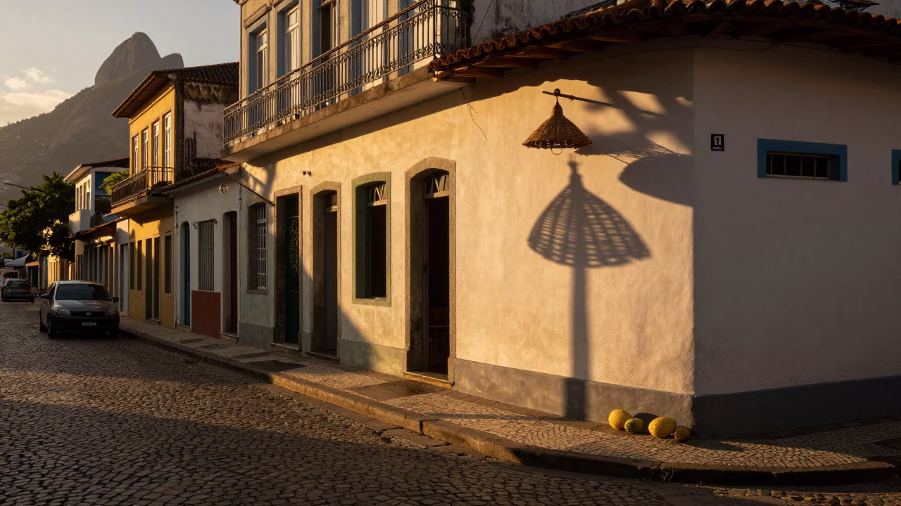 Rio de Janeiro Evening Street Scene with Wicker Shadow and Melons in in Rio de Janeiro, Brazil