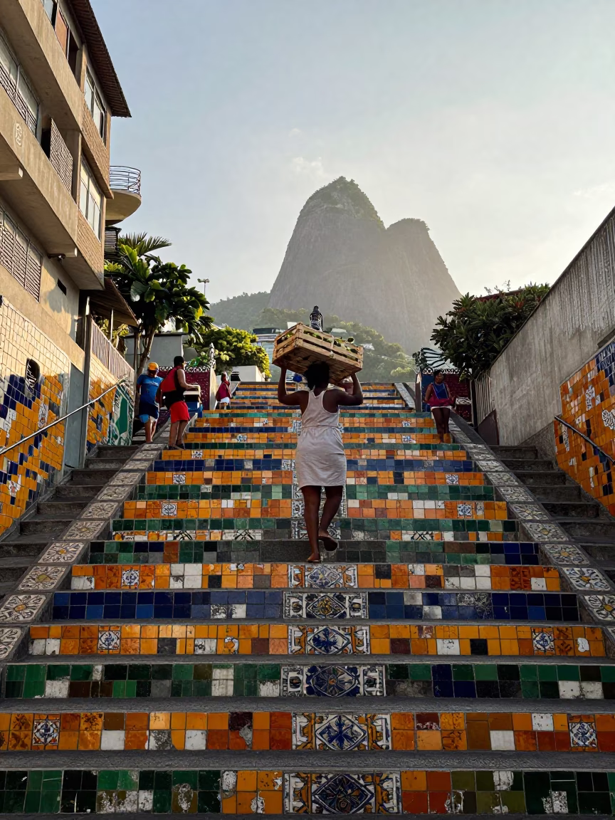 Rio De Janeiro Favela Staircase at As First Light Reaches The Scene in in Rio de Janeiro, Brazil