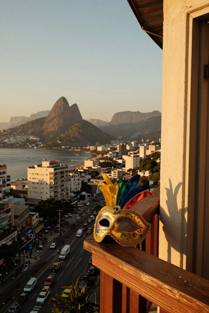 Rio De Janeiro Gras Mask at Honeyed Evening Light in in Rio de Janeiro, Brazil