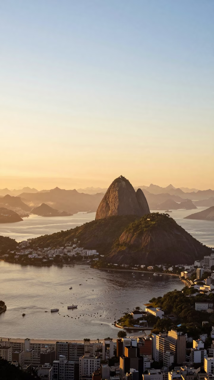 Rio De Janeiro Horizon Shot at Honeyed Evening Light in in Rio de Janeiro, Brazil