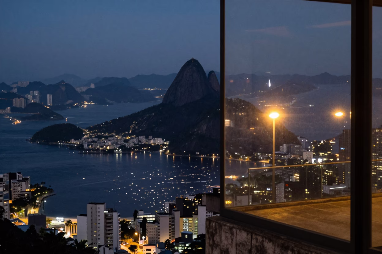 Rio De Janeiro Lights Glow at As City Lights Begin To Glow in in Rio de Janeiro, Brazil