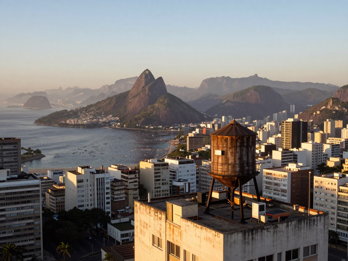 Rio de Janeiro Morning Light on Copacabana Rooftops and Urban Skyline in in Rio de Janeiro, Brazil