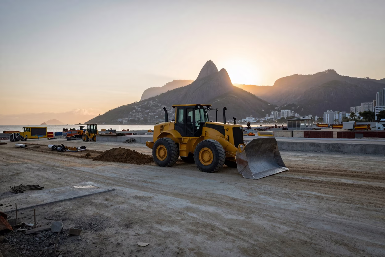 Rio de Janeiro Nautical Dawn Street Photography with Bulldozer Construction Site in in Rio de Janeiro, Brazil