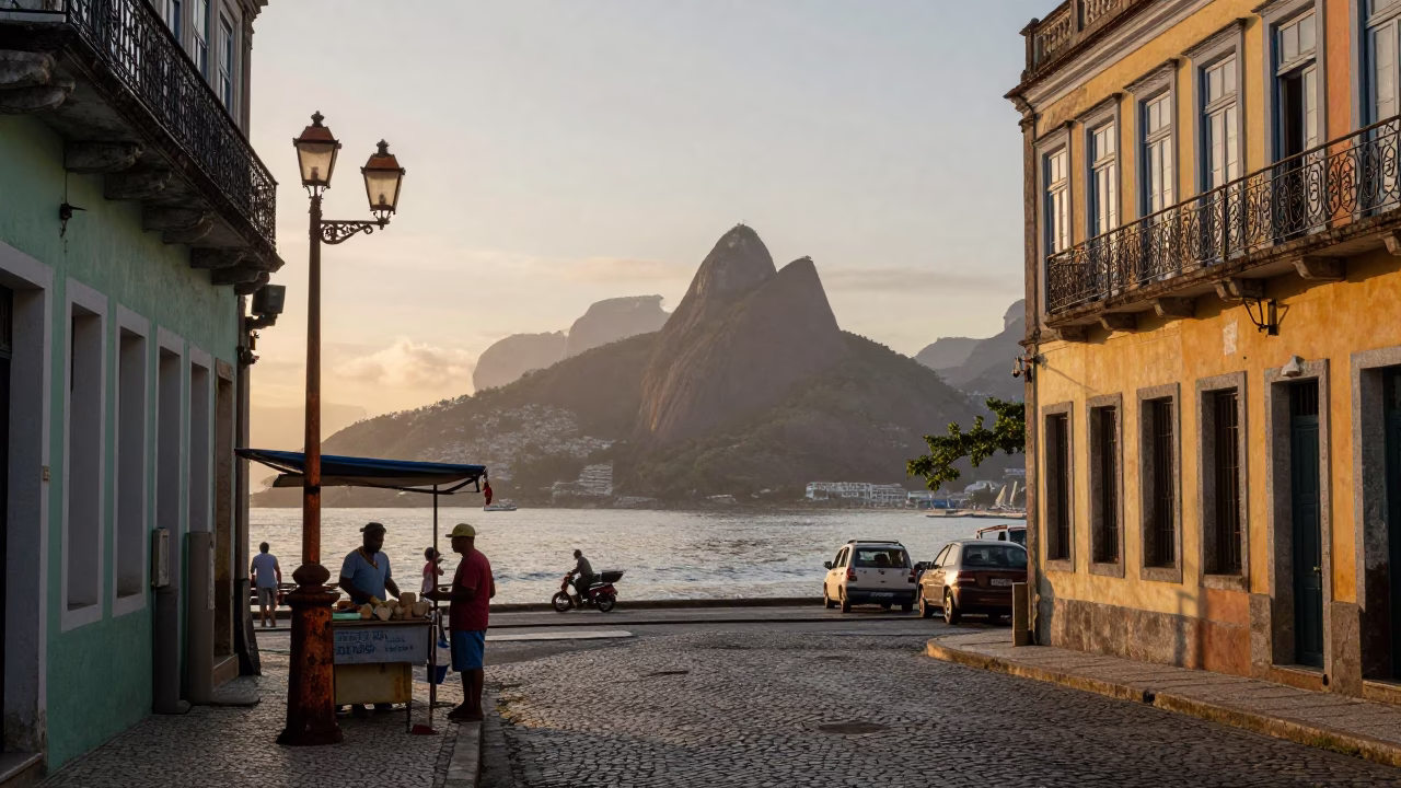 Rio de Janeiro Nautical Dawn Street Scene with Lantern and Rusty Latch in in Rio de Janeiro, Brazil