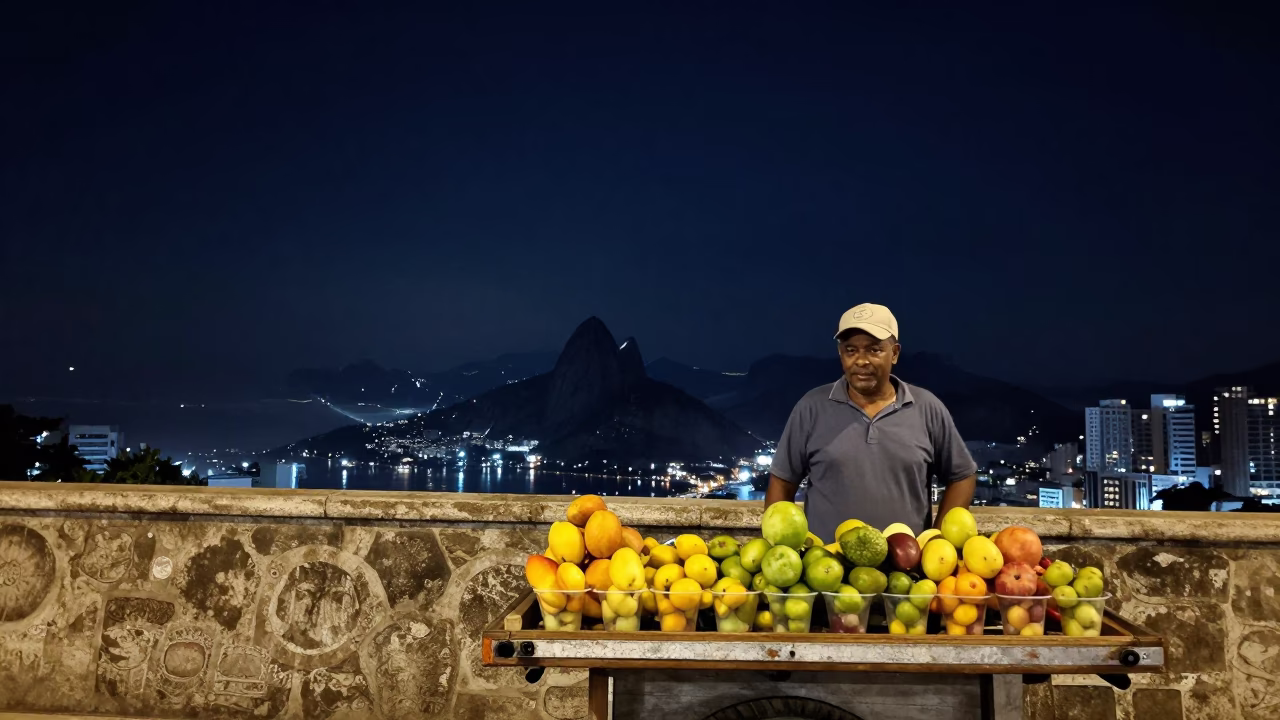 Rio De Janeiro Night Scene at The Deepest Night Sky Light in in Rio de Janeiro, Brazil