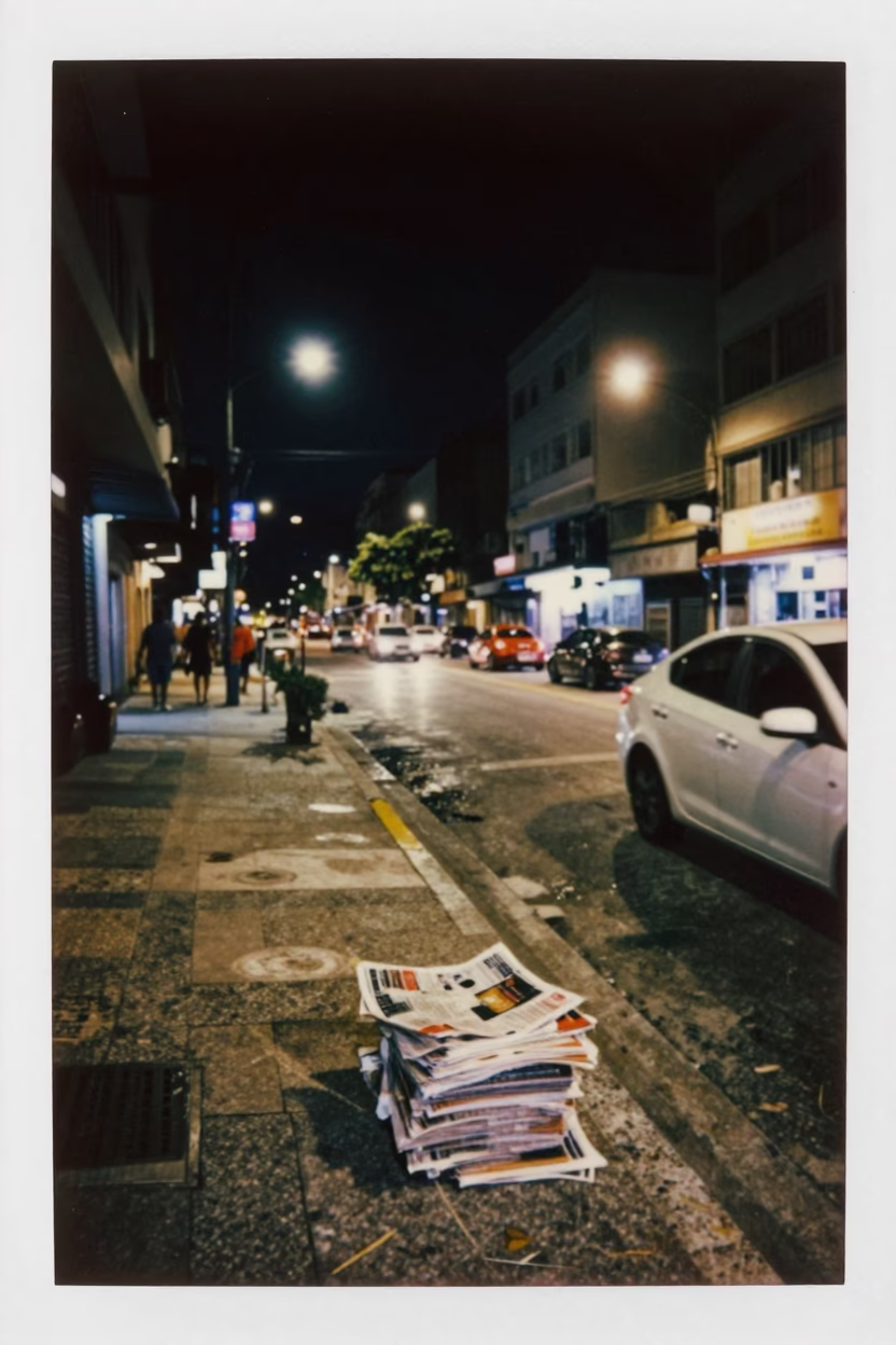 Rio de Janeiro Night Street Scene with Neon Lights and Urban Details in in Rio de Janeiro, Brazil