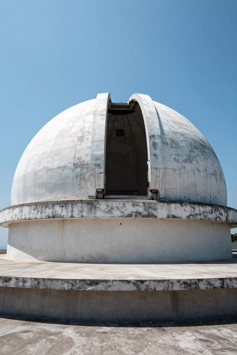 Rio de Janeiro Noon Sunlight Striking Basin Lip Near Abandoned Observatory Dome in in Rio de Janeiro, Brazil