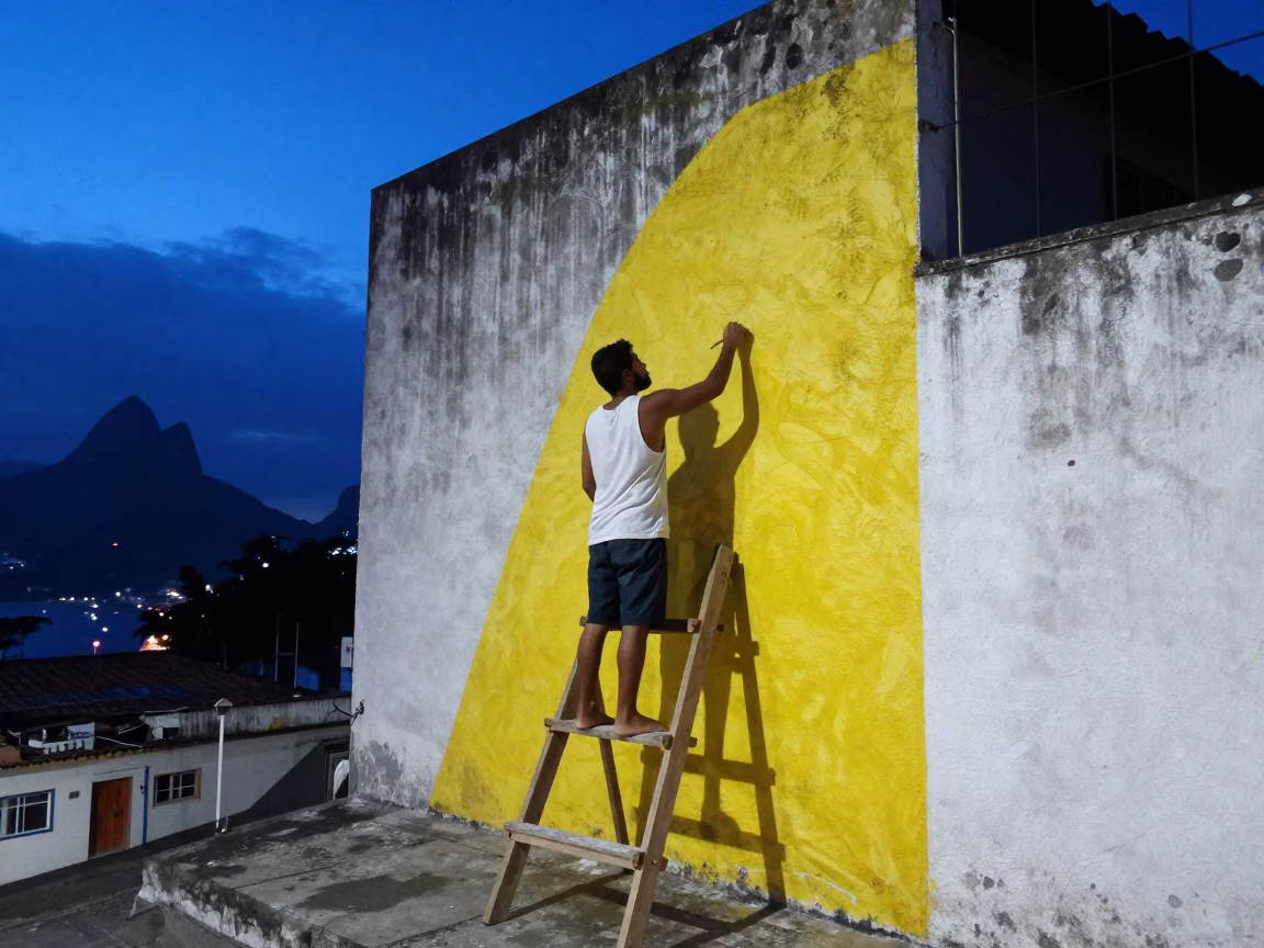 Rio de Janeiro street mural painting indigo twilight favela architecture Brazil in in Rio de Janeiro, Brazil