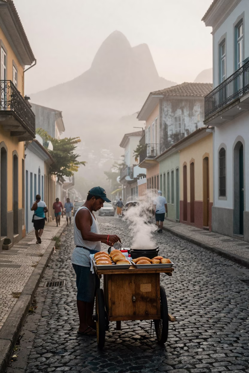 Rio De Janeiro Street Scene at Dawn Light in in Rio de Janeiro, Brazil