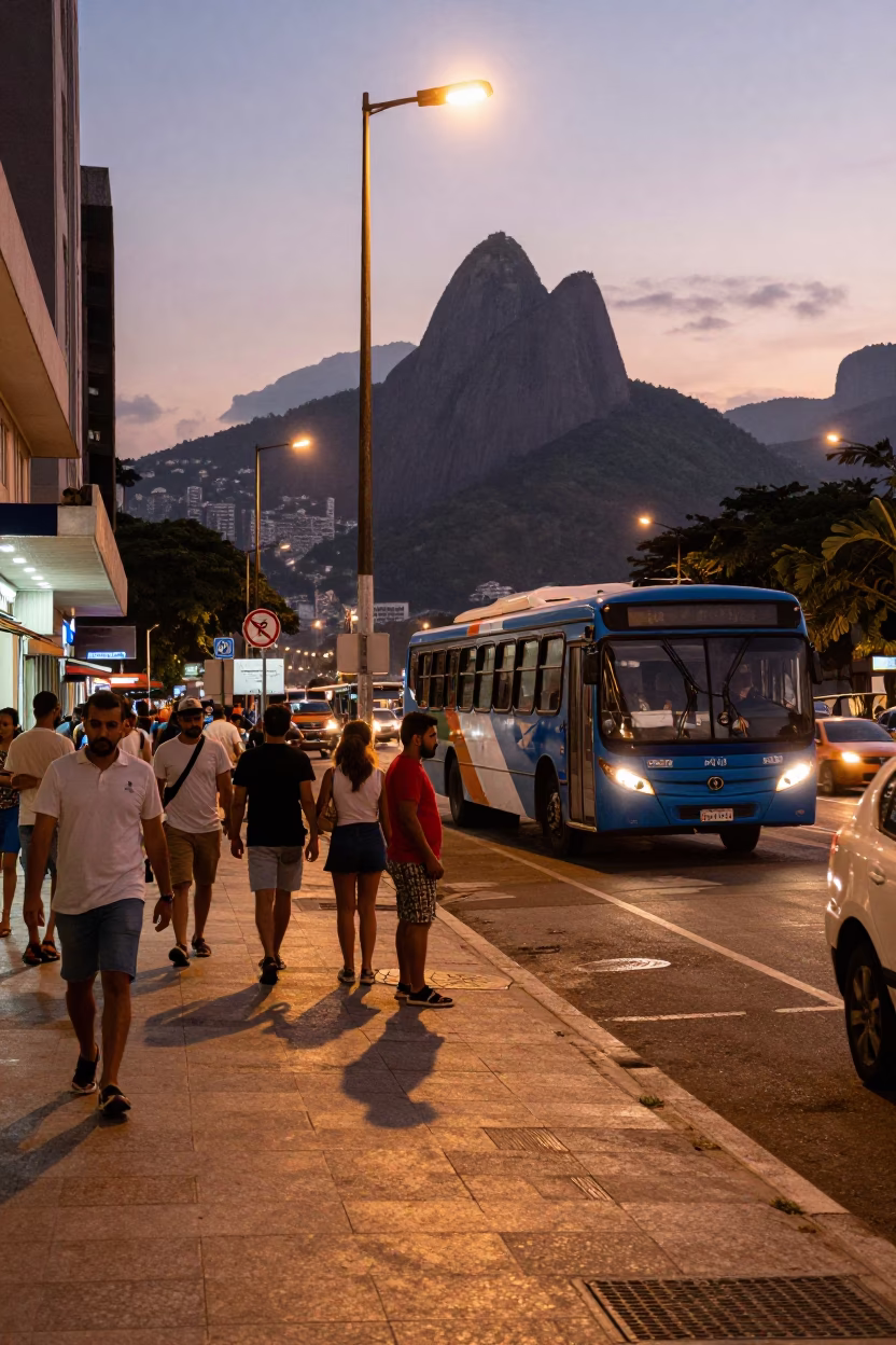 Rio de Janeiro Street Scene Copper Light Before Dusk Busy Candid Moment in in Rio de Janeiro, Brazil