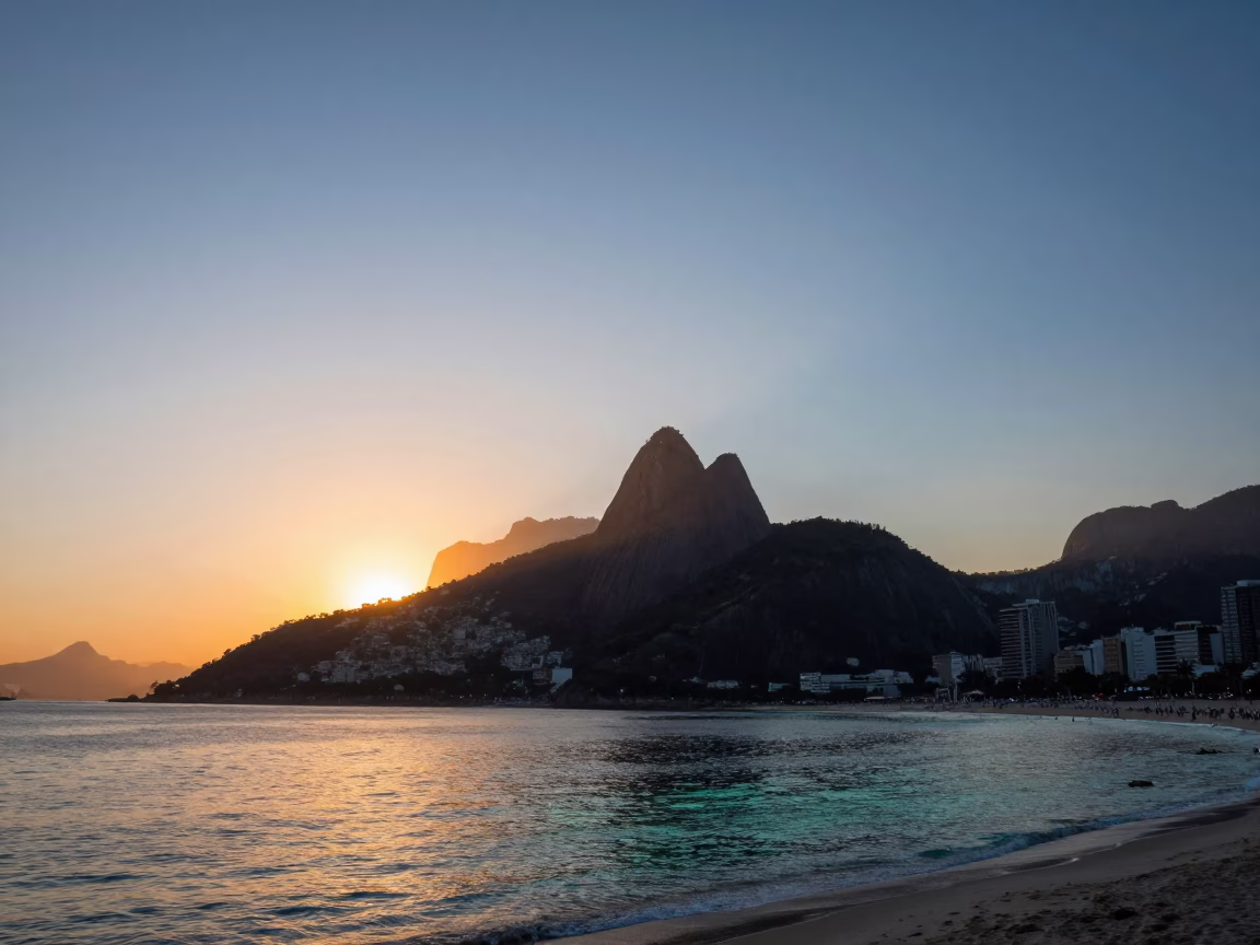 Rio De Janeiro Sugarloaf Mountain And Guanabara Bay From Copacabana Beach Promenade in in Rio de Janeiro, Brazil