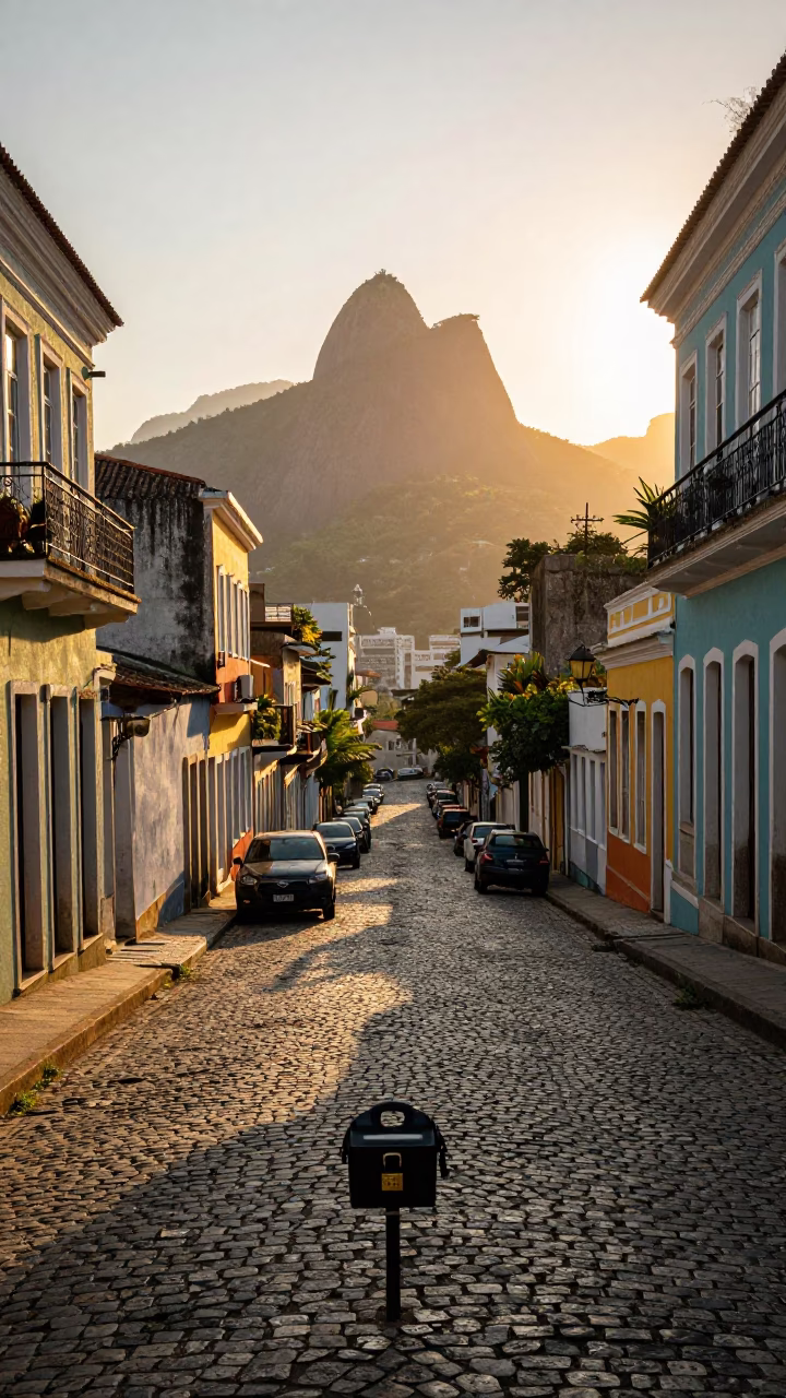 Rio de Janeiro Sunrise Street Scene with Lockbox and Local Life in in Rio de Janeiro, Brazil