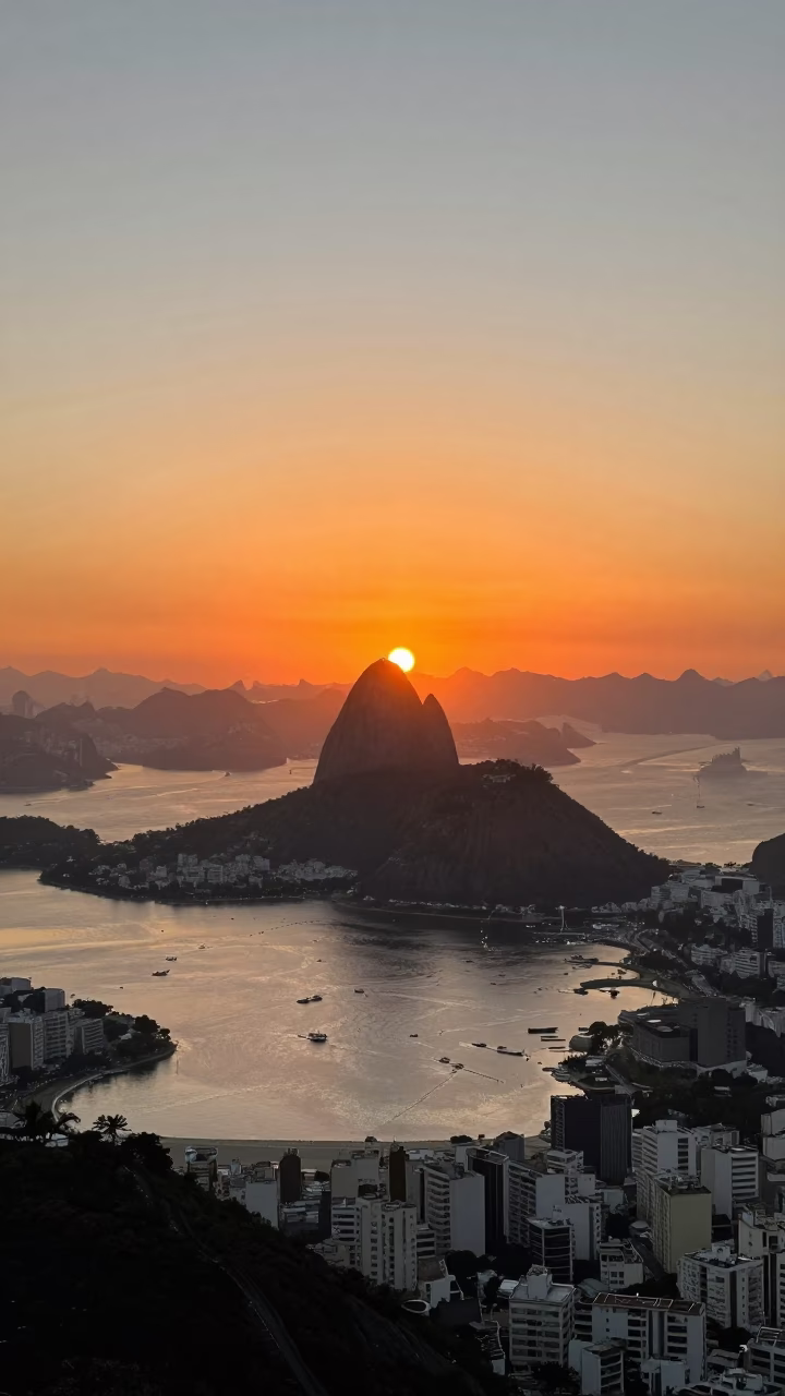 Rio de Janeiro Sunset Horizon View Over Lagoon and Urban Skyline in in Rio de Janeiro, Brazil