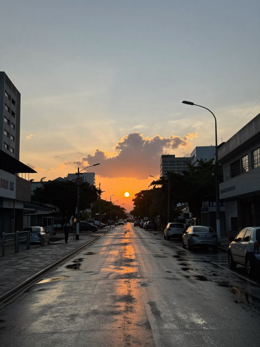 Rio de Janeiro Sunset Street Scene with Substation Road and Urban Details in in Rio de Janeiro, Brazil