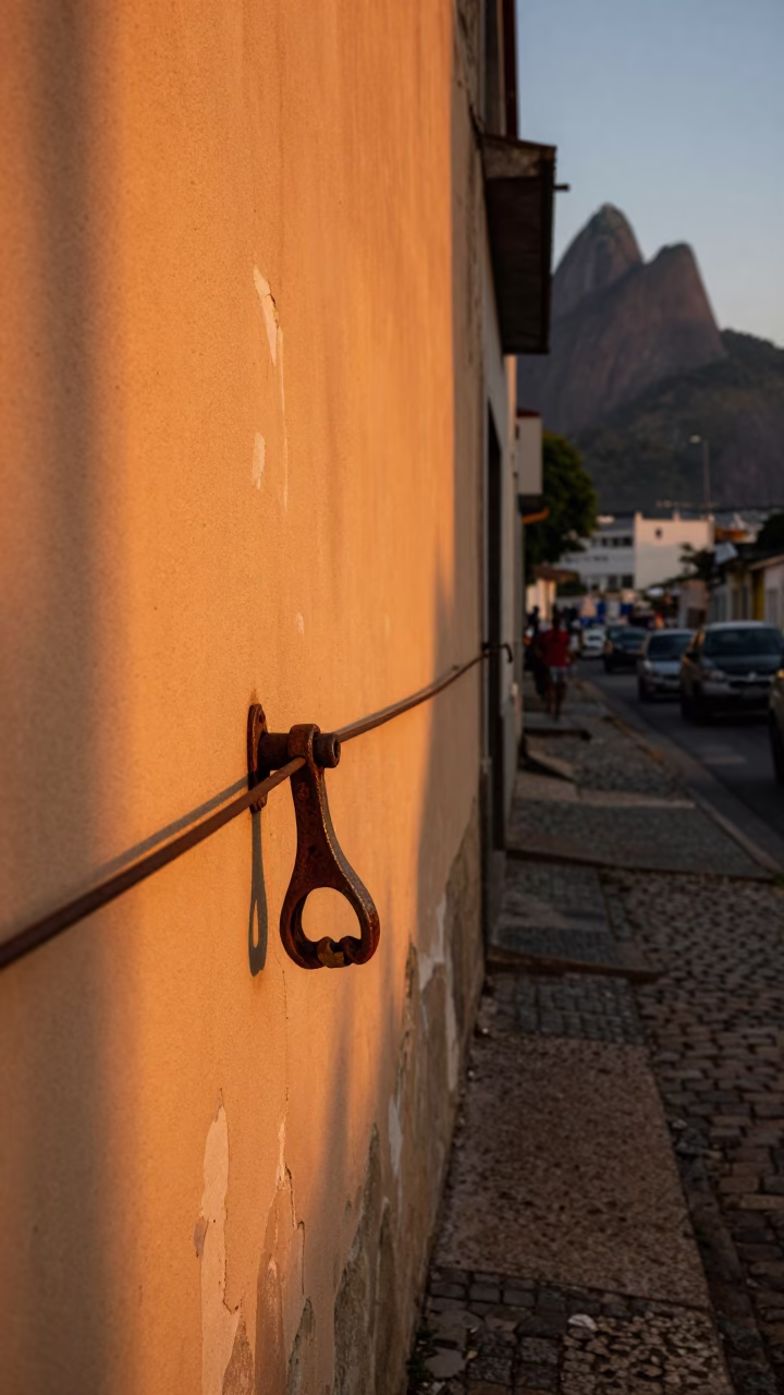 Rio de Janeiro Sunset Street Scene with Turnbuckle and Urban Texture in in Rio de Janeiro, Brazil
