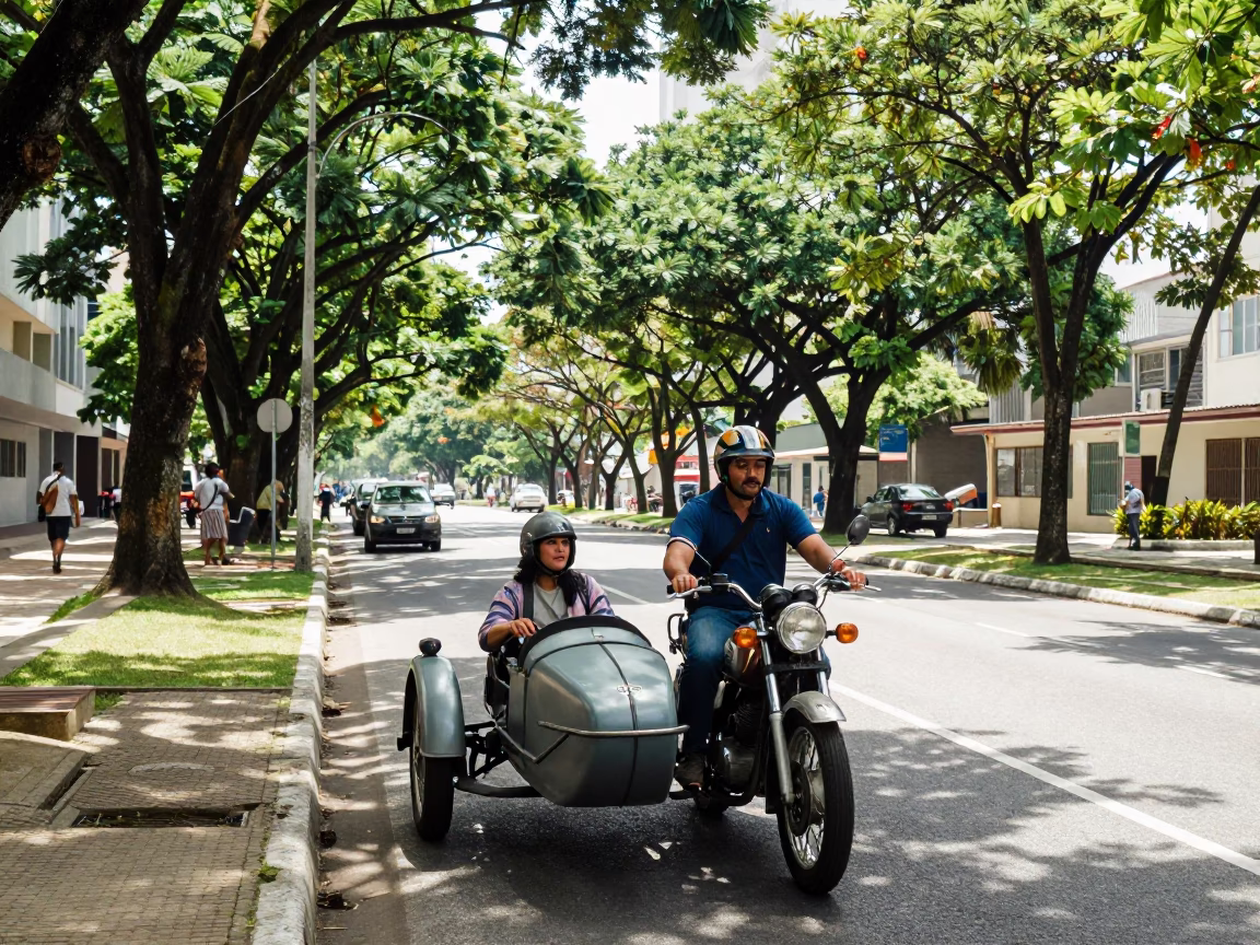 Rio De Janeiro Tree-Lined Boulevard at Bright Midmorning Light in in Rio de Janeiro, Brazil