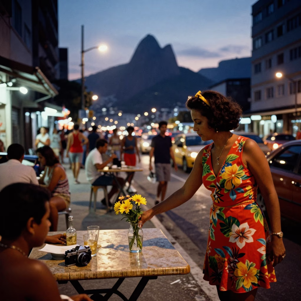 Rio de Janeiro Twilight Street Scene with Local Life and Urban Details in in Rio de Janeiro, Brazil