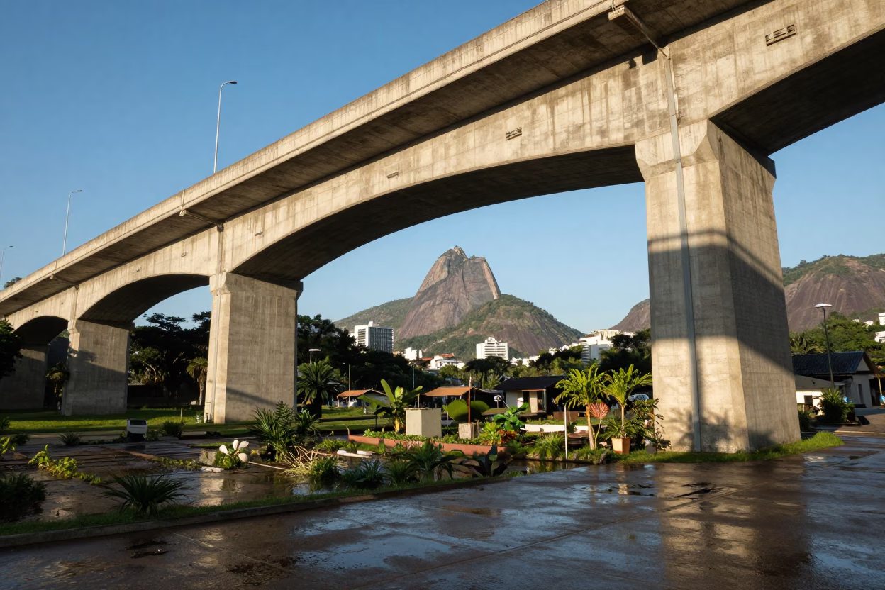 Rio De Janeiro Viaduct Shadow at Clear Late-afternoon Light in in Rio de Janeiro, Brazil