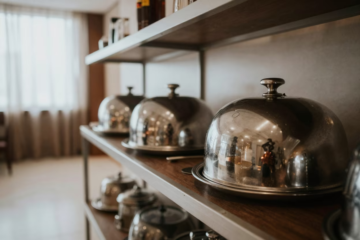 Rio Hotel Cloche Warmer Shelf Morning Light in inside a hotel lobby near Botafogo, Rio de Janeiro