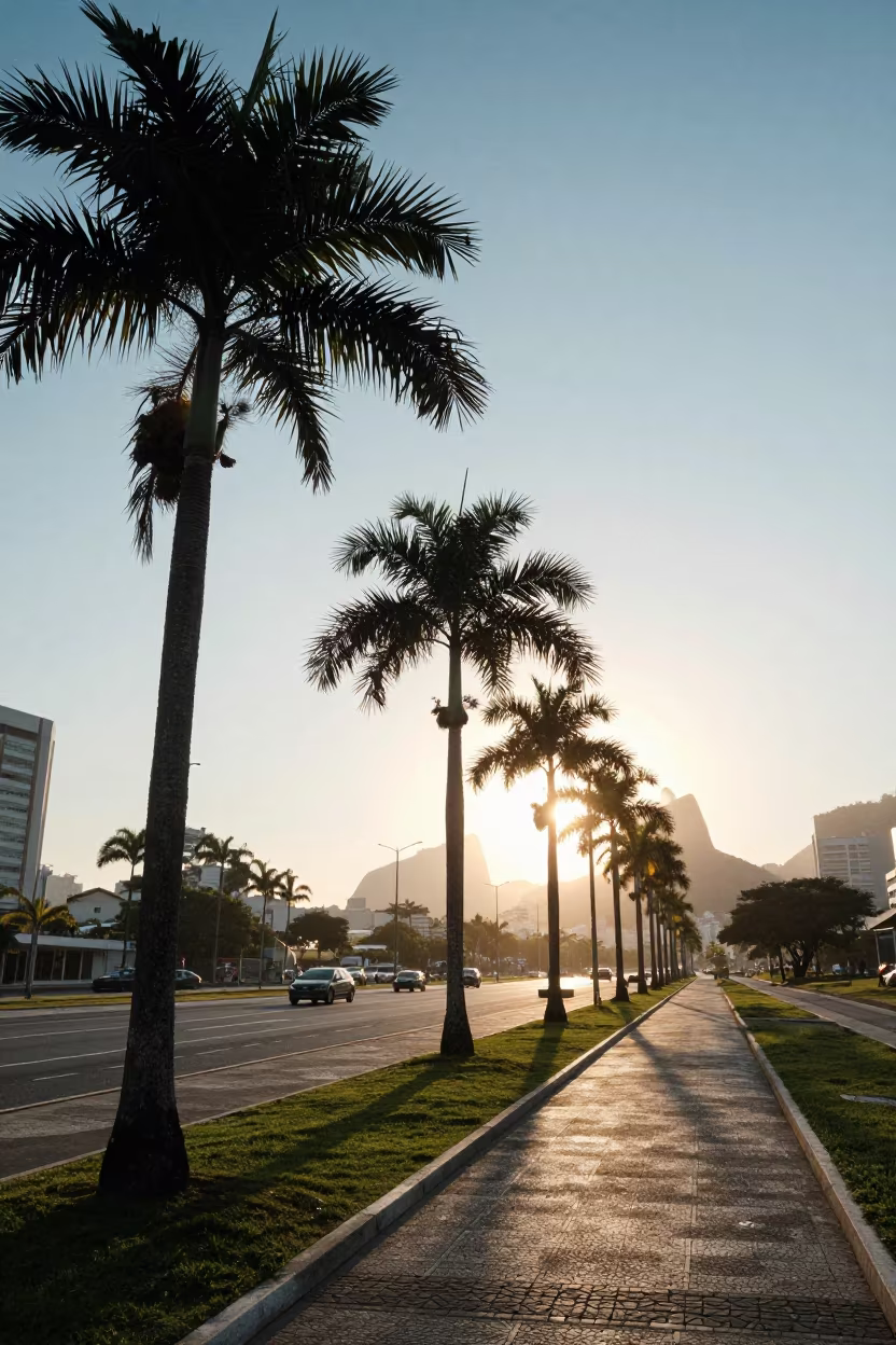 Rio Palm Avenue After Sunrise Haze in near Lapa, Rio de Janeiro