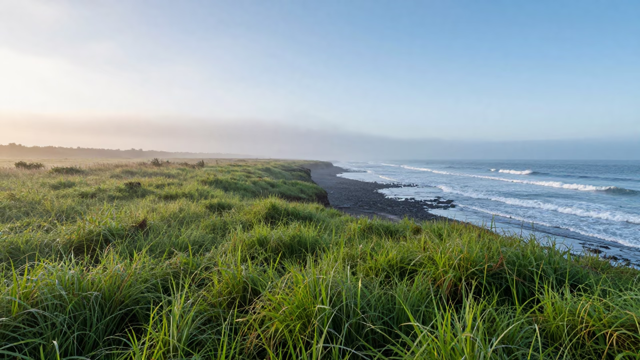 Riobamba Meadow Fog at Dawn in along a wave-cut shoreline near Riobamba