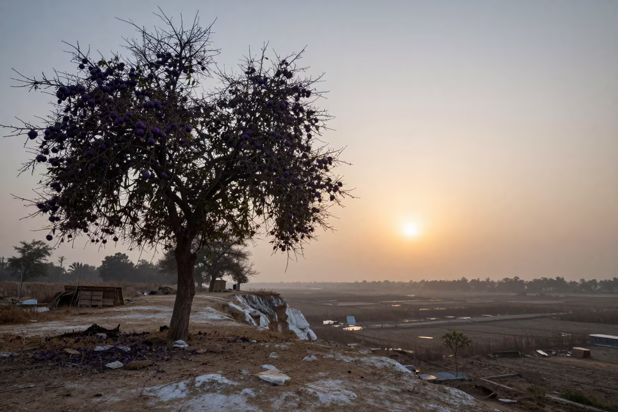 Ripe Purple Figs on Salt Cliff at Dawn in along a salt-sprayed cliff edge near Jhang