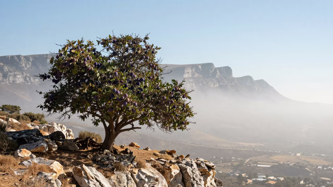 Ripe Purple Figs on South African Cliff Edge in along a salt-sprayed cliff edge in South Africa