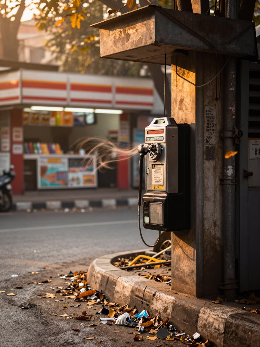 Ripped Payphone Golden Hour Amritsar in outside a fluorescent convenience store in Amritsar