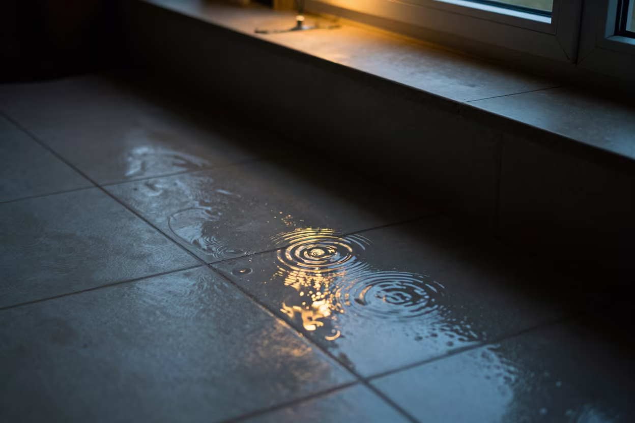 Ripple Interference Pattern in Night Stair Hall in inside a tiled stair hall near Arica