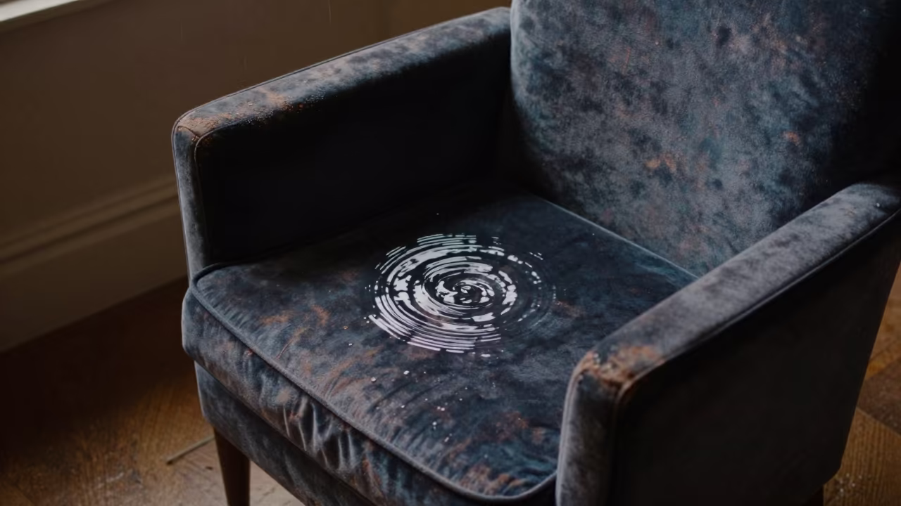 Ripples on Velvet Chair in London Firelight in on a velvet chair near London