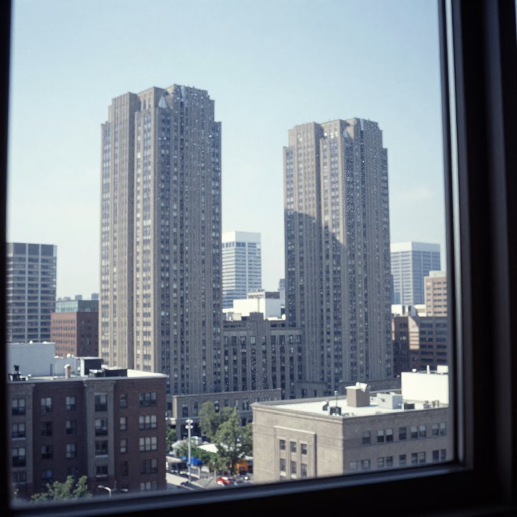 Rise Window in Toronto at The Flat Glare Of Noon Light in in Toronto, Ontario, Canada