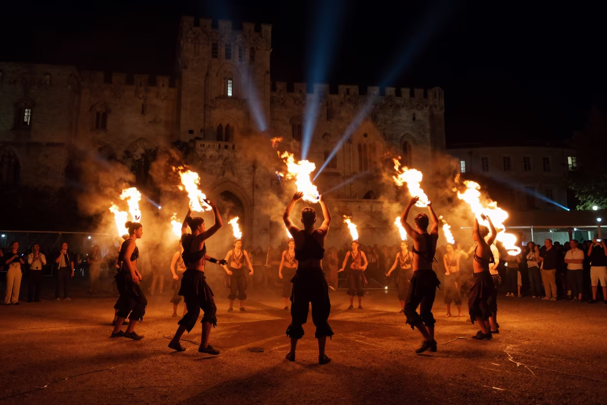 Ritual Fire Dance Night Festival Avignon in on a festival main stage in Avignon