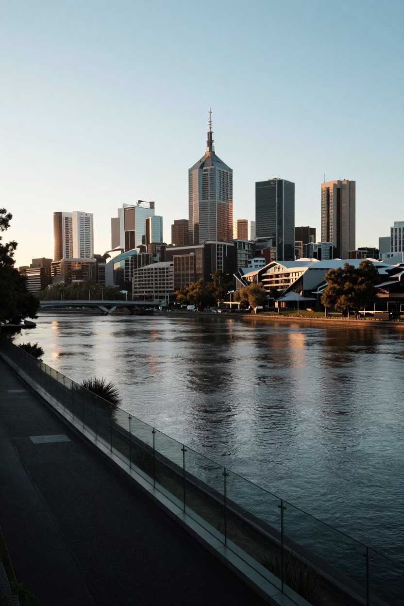 River Bank at The Early Morning Light in Melbourne in in Melbourne, Victoria, Australia