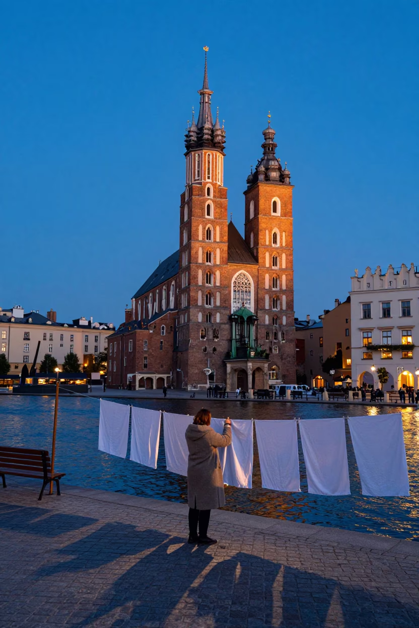 River Bank in Krakow at Nautical Dawn Light in in Krakow, Poland