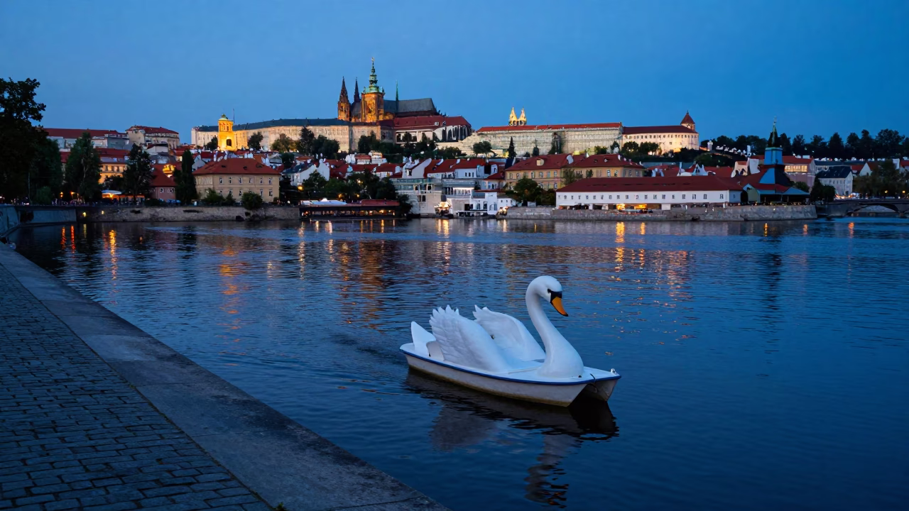 River Bank in Prague at Blue Hour in in Prague, Czech Republic