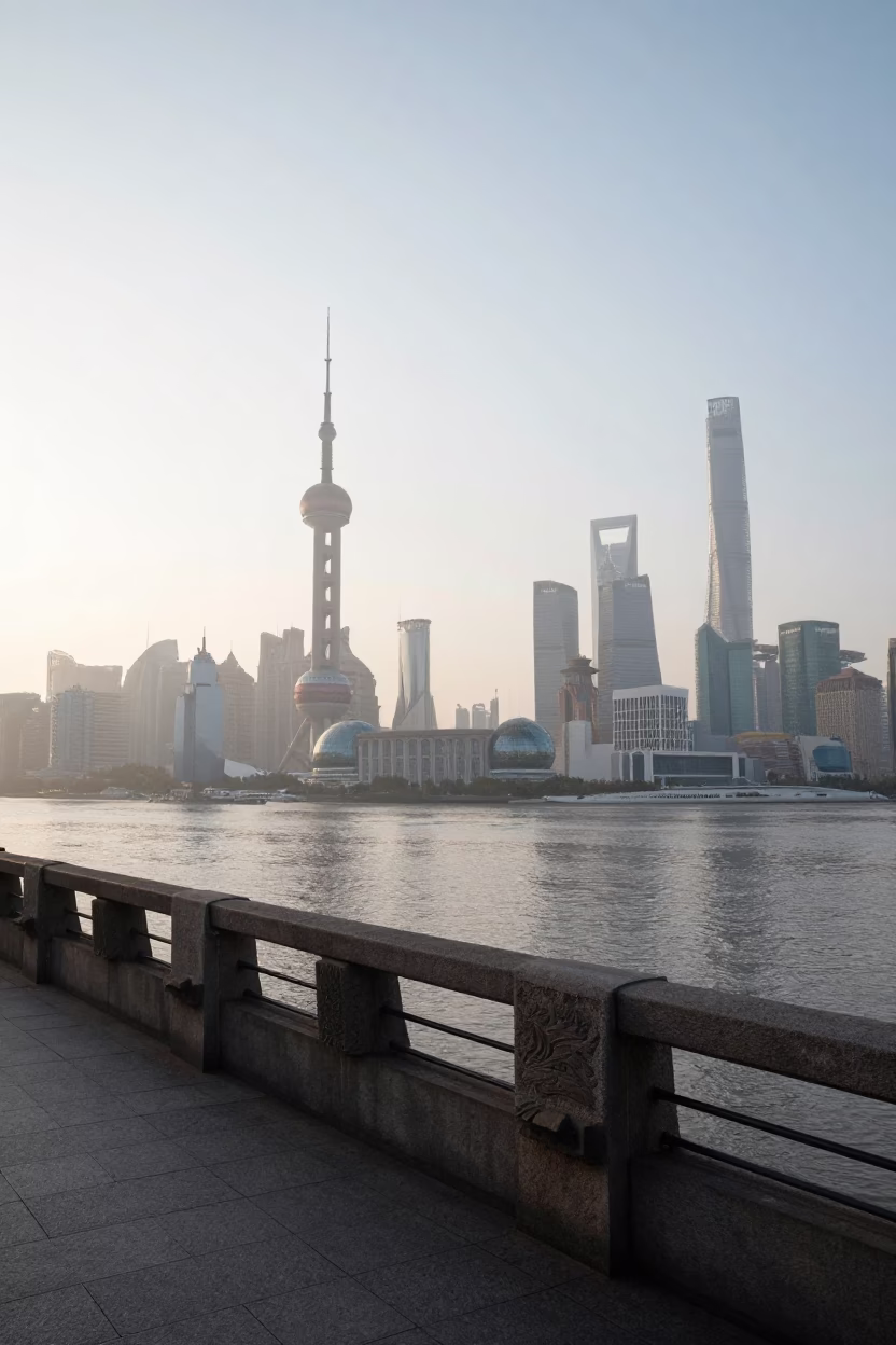 River Bank in Shanghai at The Early Morning Light in in Shanghai, China