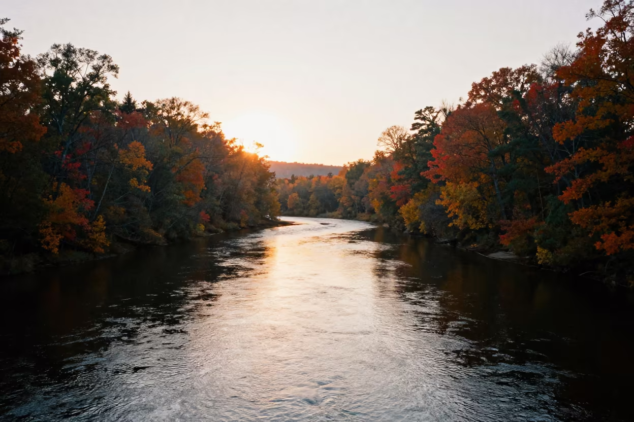 River Bend in Autumn Forest Massachusetts Morning Light in in Massachusetts