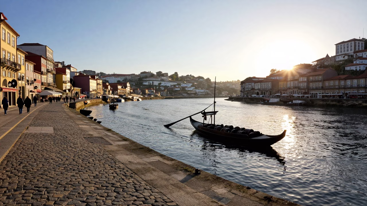 River Bend just after sunrise in Porto in in Porto, Portugal