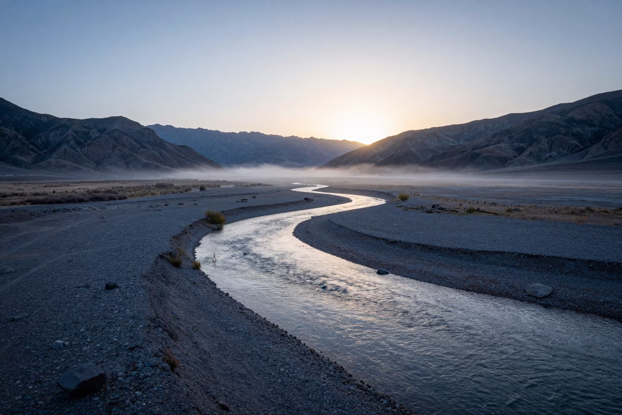 River Braiding Through Nevada Floodplain in across a floodplain after rain in Nevada