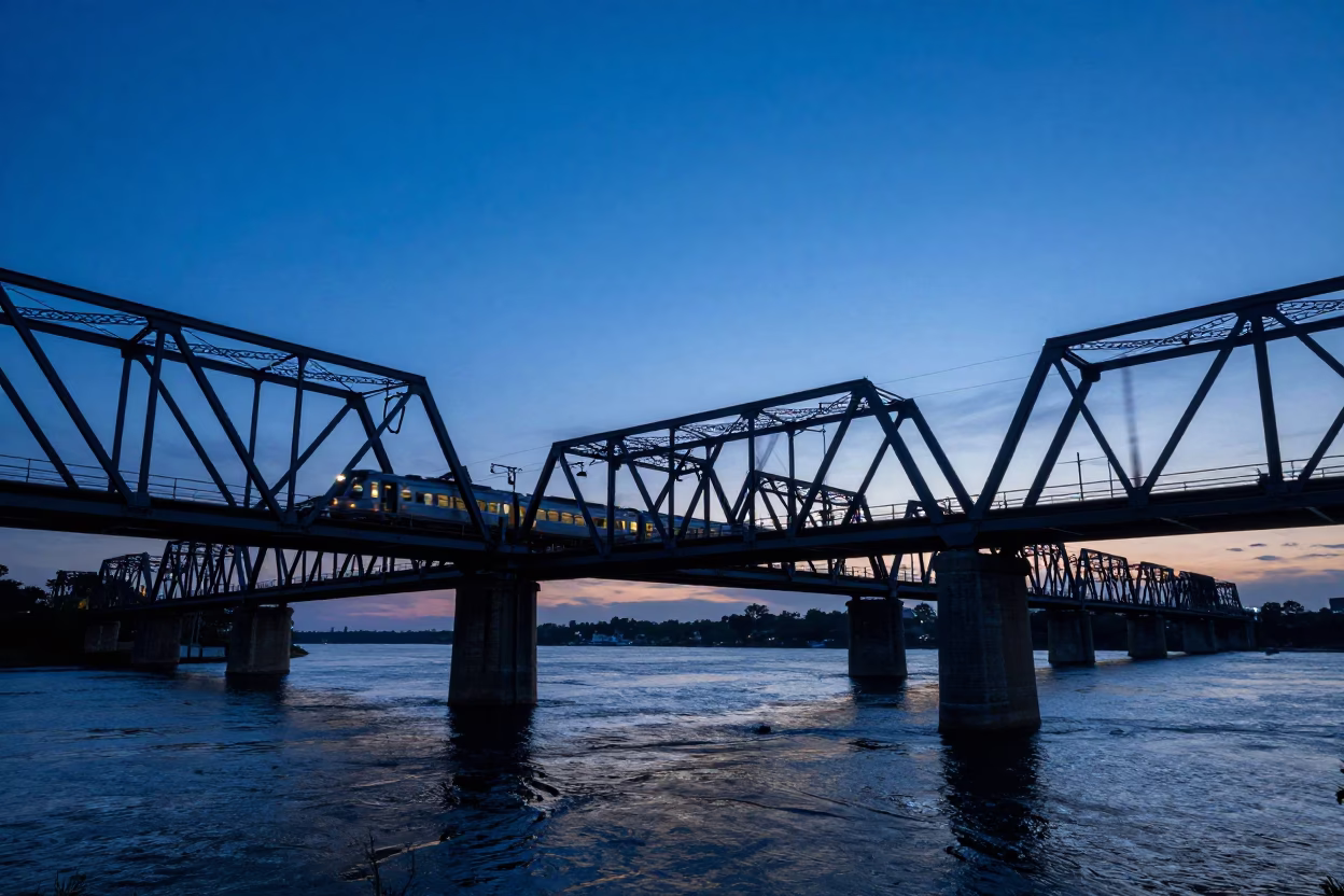 River Bridge in Austin at Nautical Dawn Light in in Austin, Texas, United States