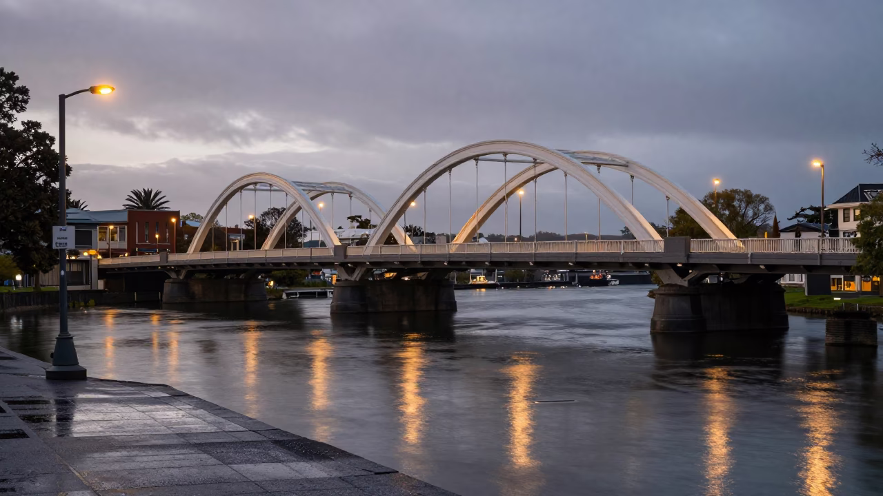 River Bridge in Christchurch at The Early Morning Light in in Christchurch, New Zealand