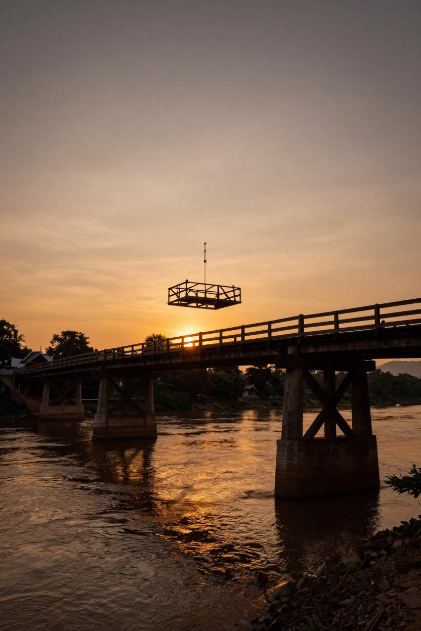River Bridge in Luang Prabang at Sunset Light in in Luang Prabang, Laos